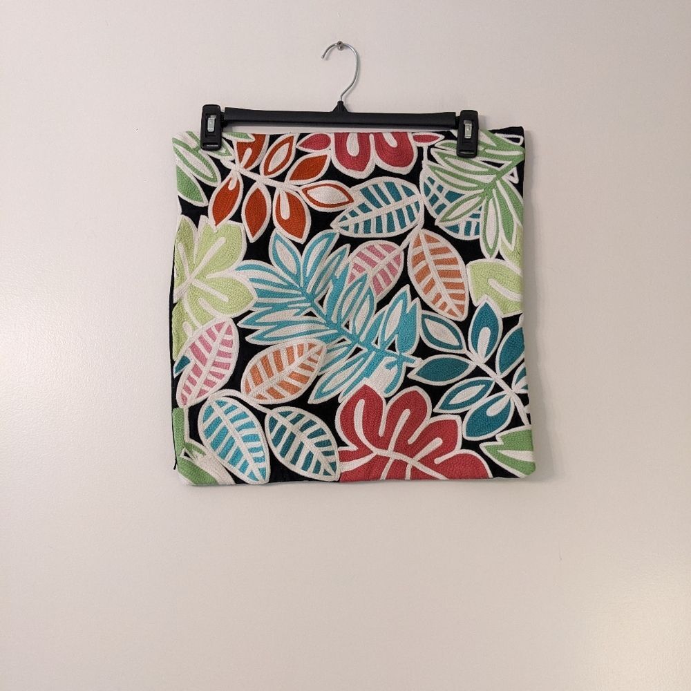 Pottery Barn Teen embroidered leaf pillow cover